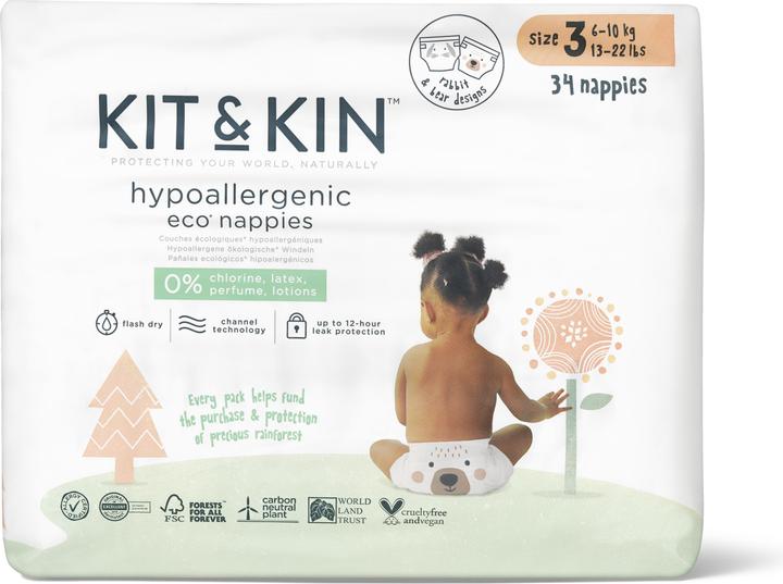 Actual product image Kit & Kin Nappies (Size 3, Monthly box, 136 Piece)