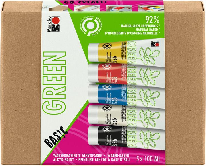 Image du produit Marabu Peinture alkyde pour loisirs créatifs Green Set Basic, 5 x 100 ml (Blanc, Jaune clair, Rouge vif, Bleu saphir, 100 ml)