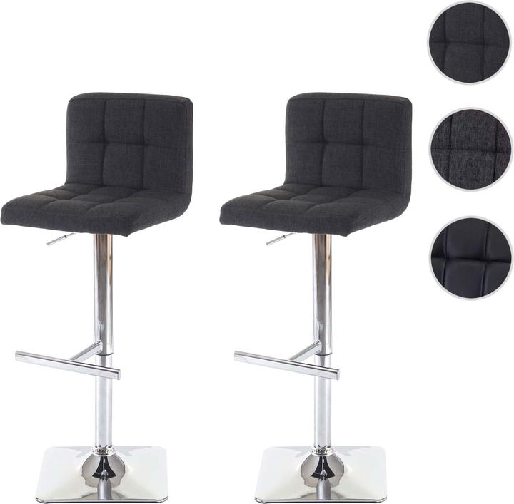 Swisshandel24 2x Bar stool Kavala, bar stool counter stool, with backrest swivel fabric/textile dark grey, chrome