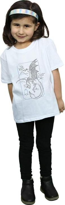 Actual product image Girls Dragon Line Art Cotton T-Shirt (140, 146)