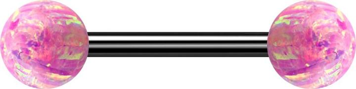 Produktbild Star Piercing Barbell schwarz mit zwei Kugeln Opal pink (ohne Messing, Chirurgenstahl 316L)