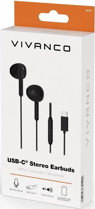 Actual product image Vivanco USB-C Capsule in-ear stereo headset, black, wired incl. remote control (Cable)
