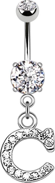 Actual product image Star Piercing Banana silver with pendant crystal letter C (Brass, Surgical steel 316L)