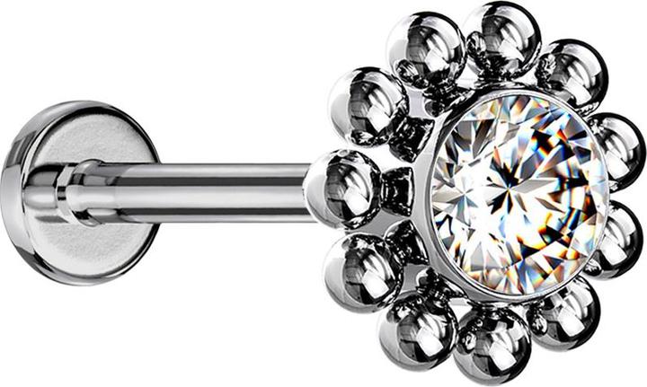 Star Piercing Micro Threadless Labret silber Kugelblume Kristall silber (Titan G23, ohne Messing)