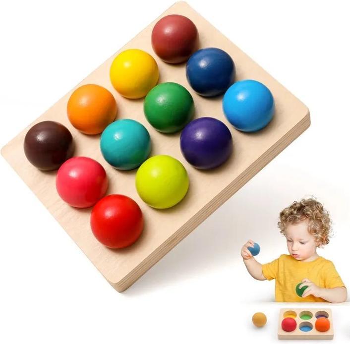 Produktbild Activity Board Holzspielzeug für Kinder frühe Bildung Vorschule Spielzeug Regenbogen Ball Matching Sensory Game