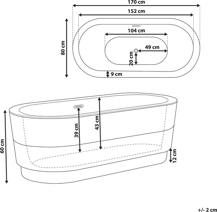 Actual product image Beliani Bathtub freestanding white oval 170 x 80 cm EMPRESA (214 l, 80 cm)