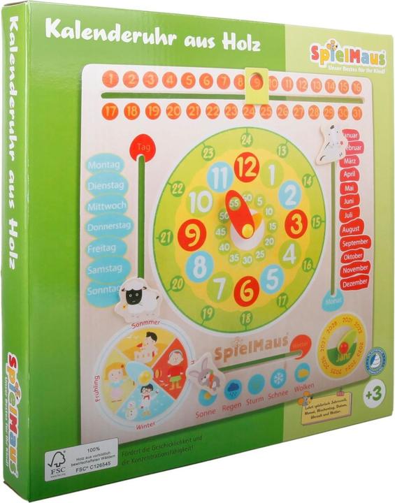 Image du produit Spielmaus SMH Horloge calendrier en bois 30x30cm