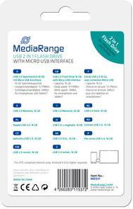 Image du produit MediaRange Nano clé mémoire USB avec adaptateur micro USB (16 Go, USB-A, Micro USB, USB 2.0)