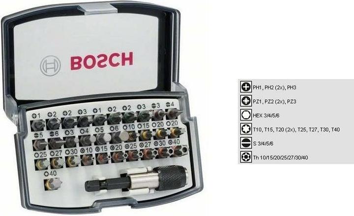 Produktbild Bosch Professional Zubehör Bits-Satz mit Klingenhalter (Kreuz Phillips PH M1, Kreuz Pozidriv PZ M1, Kreuz Pozidriv PZ M2, Kreuz Phillips PH M3, Kreuz Pozidriv PZ M3, Innensechsrund TX mit Loch M10, Innensechsrund TX Mit Loch M25, Innensechsrund TX mit Loch M27, Innensechsrund TX mit Loch M30, Innensechsrund TX Mit Loch M40, Sechskant (hexagonal) M3)
