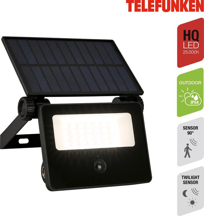 Produktbild Telefunken Aussenwandleuchte / Solar /PIR, schwarz, IP54 (IP54)