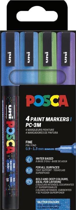 Produktbild Posca Marker PC-3M Rundspitze (Violett, Dunkelgrün, Dunkelblau, Hellblau, 1.30 mm, 4 x)
