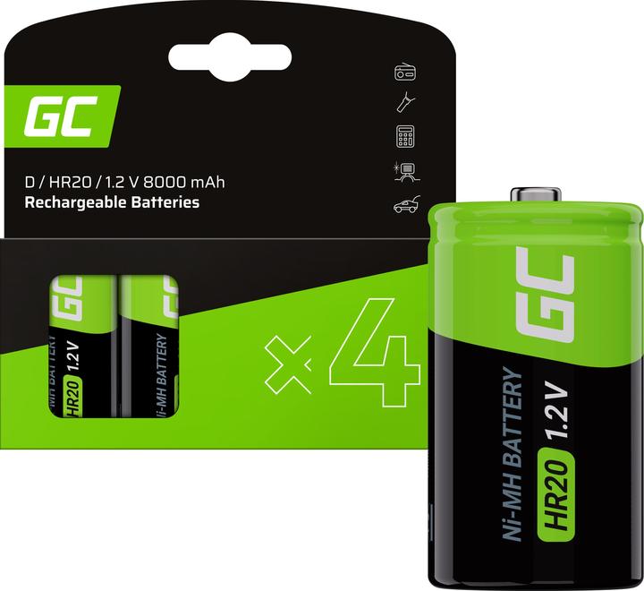 Image du produit GreenCell 4x Batterie Ni-MH D R20 HR20 - Rechargeable - 1.2V - 8000mAh (2 pcs, HR03, 8000 mAh)