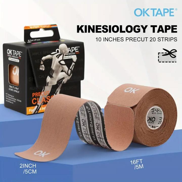 Produktbild OK Tape Kinesiology 25cm x 5cm Vorgeschnitten, 20 Streifen Beige (0.25 m)