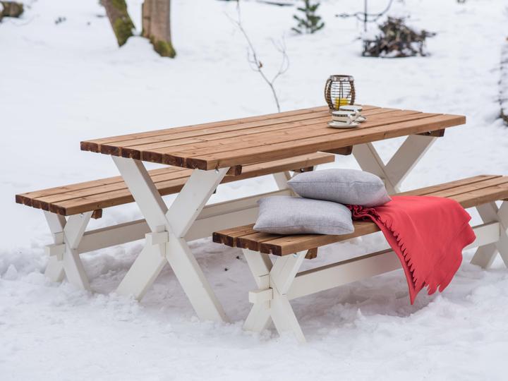 Produktbild Axi Celine Picknicktisch mit Bänken aus Holz 177 cm - Braun/Weiss
