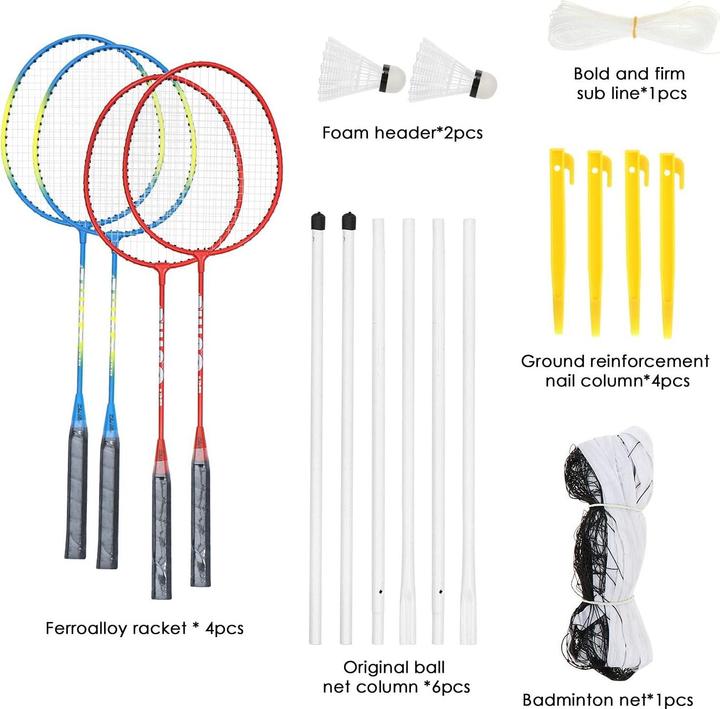 Image du produit Splash & Fun Kit de badminton avec filet et volants en plumes