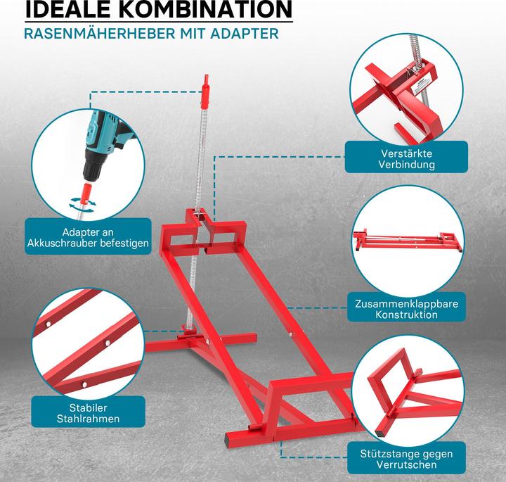 Actual product image Wiltec Lifting Device for Ride-on Mowers max 250kg incl. Adaptor, Lifter for Lawn Tractors, 35° Inclination (Lawn tractor, Garden machinery attachment)