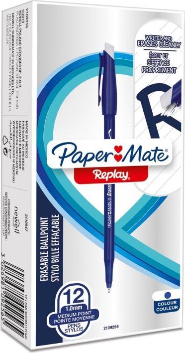 Immagine prodotto Paper Mate Penne cancellabili REPLAY confezione da 12 bl.M (Blu, 12 x)