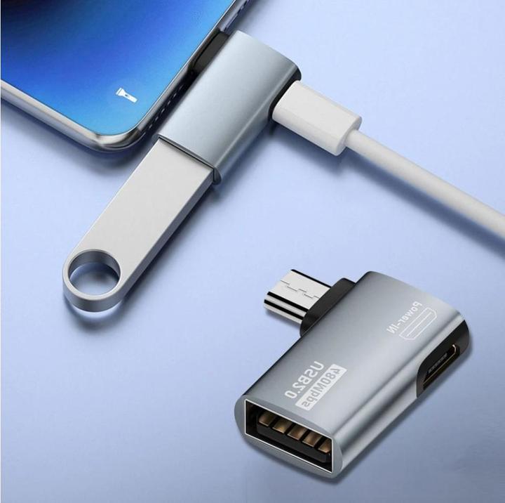 Immagine prodotto PowerGuard Adattatore da MicroUSB a USB 2.0 e Power-In con angolo di 90 gradi a destra (maschio/femmina) (Micro USB, USB 2.0)