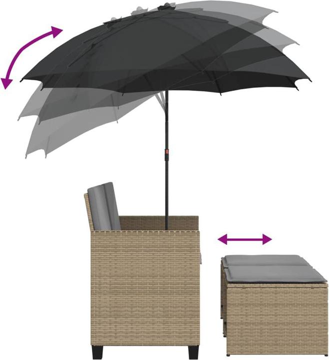 Actual product image VidaXL Garden sofa 2-seater parasol and stool poly rattan
