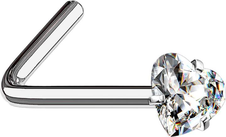 Image du produit Star Piercing Nasenstecker gewinkelt silber Kristallherz silber gefasst (sans laiton, Titane G23)