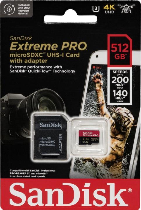 Productafbeelding SanDisk Extreme PRO UHS-I V30 (512 GB, microSDXC, U3, UHS-I)
