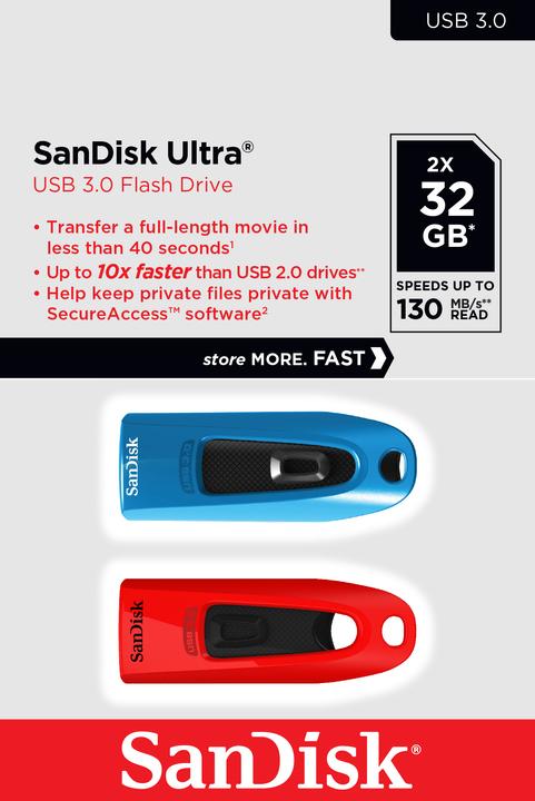 Image du produit SanDisk Ultra (2-Pack) (32 Go, USB-A, USB 3.0)