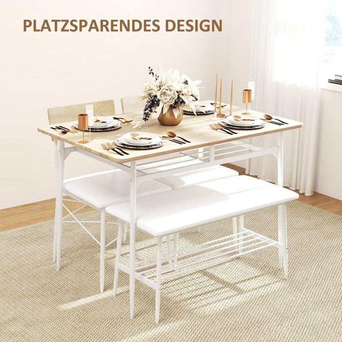 Actual product image Swisshandel24 Essgruppe 4er-Set, Esstisch mit Bank und 2 Stühlen, Küchentisch-Set mit Ablage (110 x 70 x 75 cm)