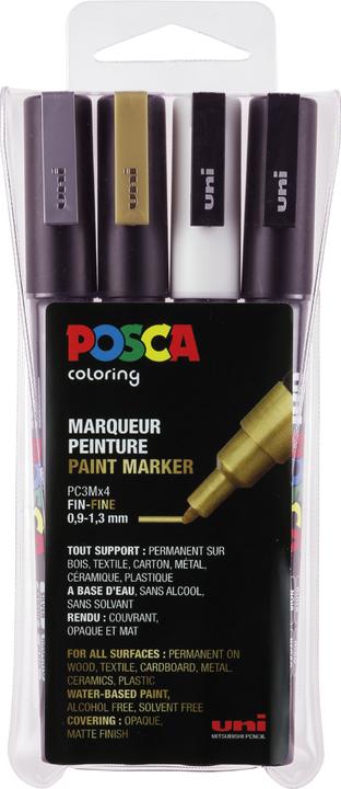 Actual product image Posca Marker PC-3M round tip (White, Gold, Black, Silver, 1.30 mm, 4 x)