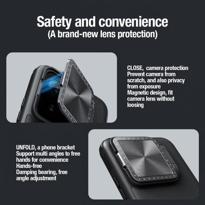Produktbild Nillkin CamShield Prop Leder-Magnethülle für Xiaomi 14 Pro – Schwarz (Xiaomi 14 Pro)