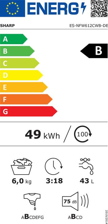 Energie-Label Sharp ES-NFW612CWB-DE (6 kg, Links, EU-Stecker)