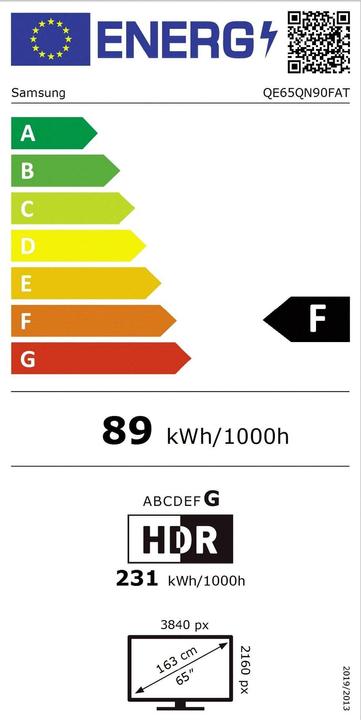 Etichetta energetica Samsung QE65QN90F (65", QN90F, Mini-LED, NeoQLED, 4K, 2025)