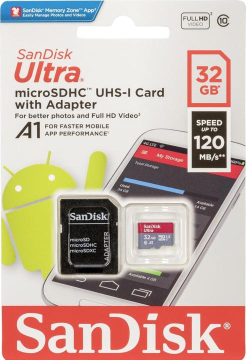 Immagine prodotto SanDisk Ultra mit Adapter (32 GB, microSDHC, U1, UHS-I)