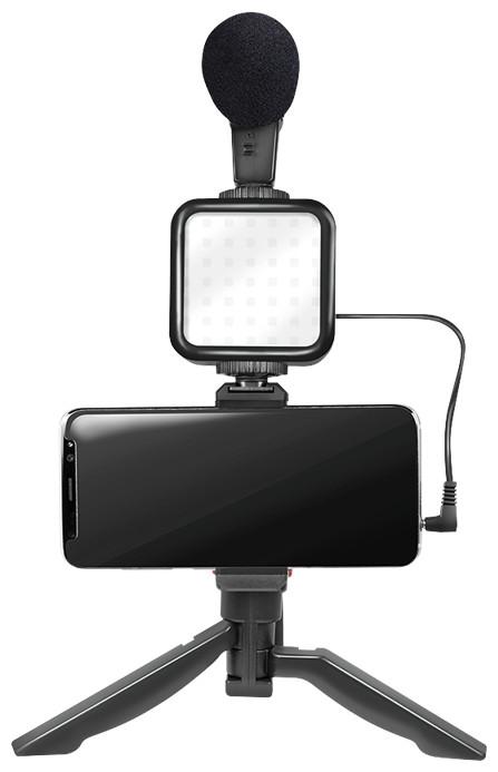 Produktbild LogiLink Vlogger Kit mit LED-Licht, Mikrofon + Stativ, für 4,77" Smartphones