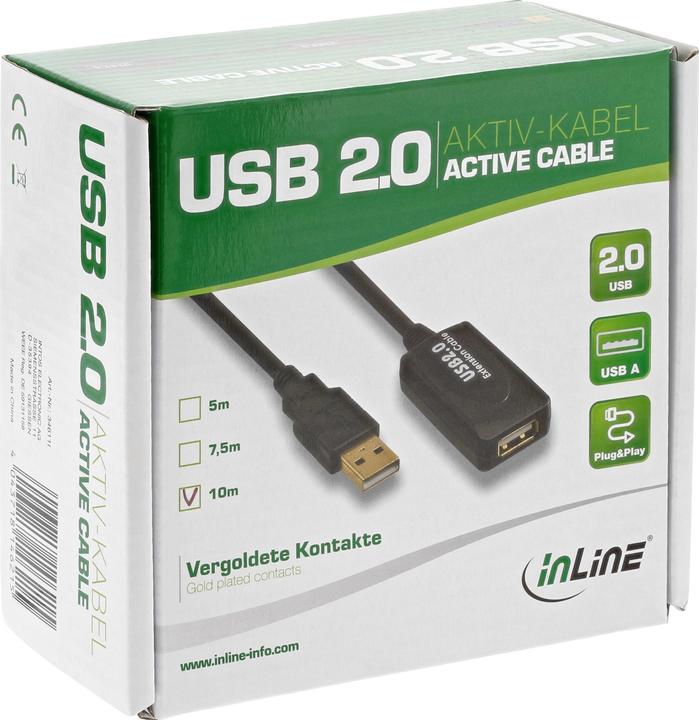 Image du produit InLine Extension active USB 2.0 20m avec amplification du signal / répéteur mâle A vers femelle A (20 m, USB 2.0)