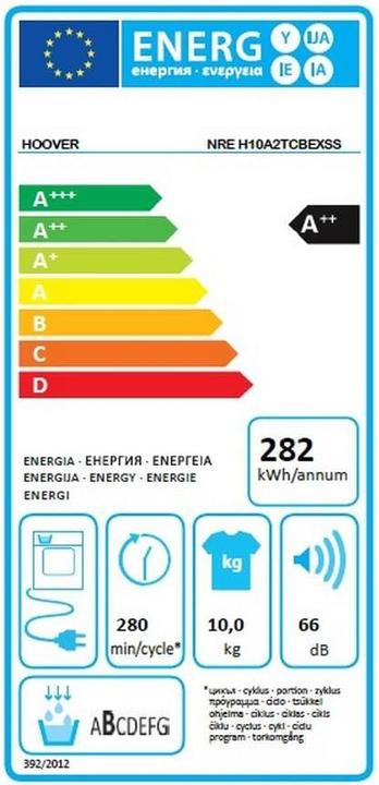 Label énergétique Hoover NRE H10A2TCBEXSS (10 kg, Gauche)