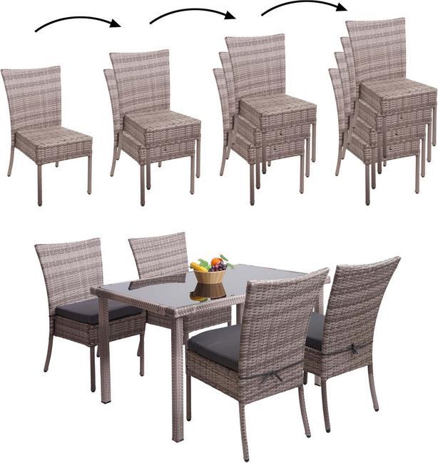 Actual product image Swisshandel24 Poly-Rattan Set, Seating Group Balcony/Lounge Set, 4xChairs+Table, 120x75cm - grey, Cushions dark (120 cm)