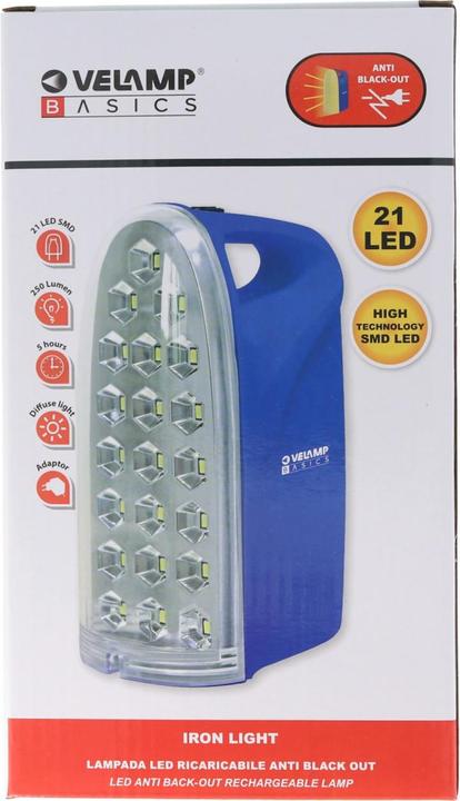 Actual product image Velamp LED Lamp Anti Black Out, Portable Rechargeable Emergency Light with External Charger (250 lm)