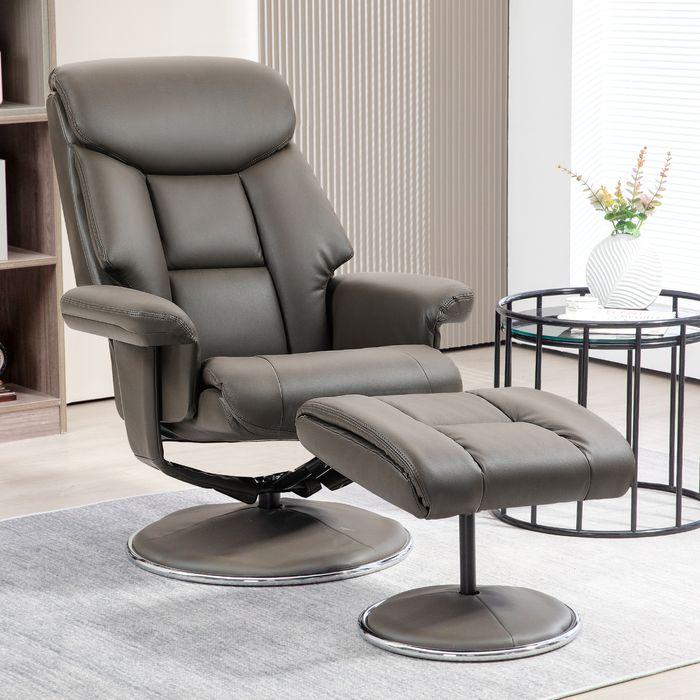 Actual product image Swisshandel24 Relaxing armchair with stool, reclining function, rocking function, imitation leather, grey