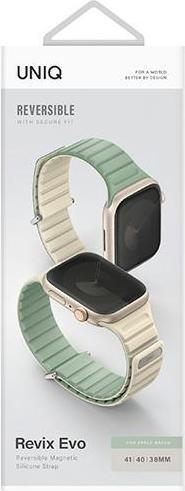 Actual product image Uniq pasek Revix Evo Apple Watch Series 1/2/3/4/5/6/7/8/9/SE/SE2 38/40/41mm Reversible Magnetic mięt (Stainless steel, Silicone)