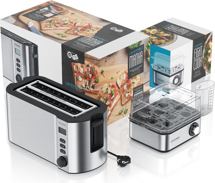 Image du produit Arendo Ensemble petit-déjeuner, grille-pain 4 tranches avec grille à brioches et cuiseur à oeufs pour 8
