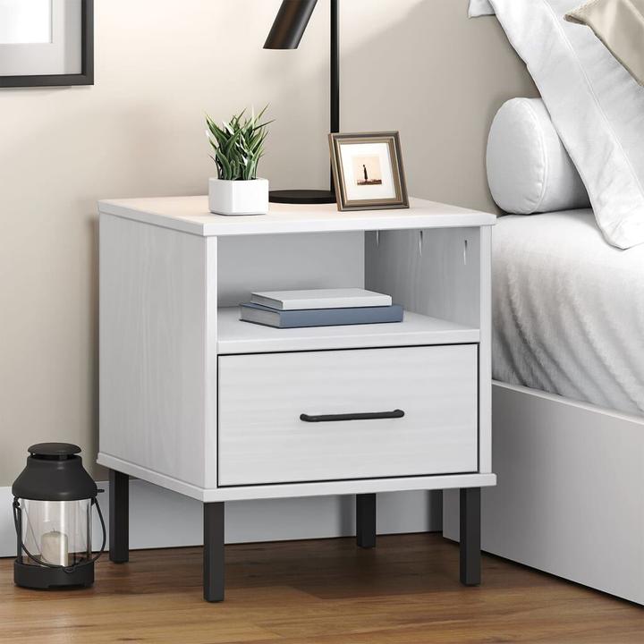Actual product image VidaXL Nachttisch OSLO mit Metallbeinen Weiss Massivholz