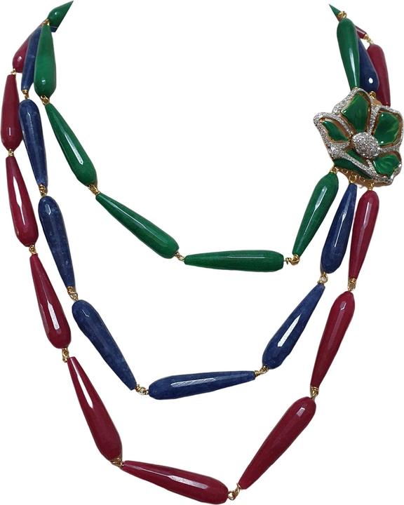Immagine prodotto L'Officiel Collana tre fili incatenata multicolore con agate sfaccettate
