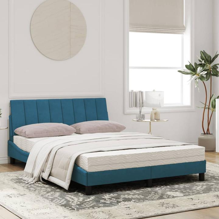 Image du produit VidaXL Lit Cadre de lit simple avec matelas Bleu 100x200cm Velours (100 x 200 cm)