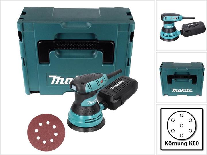Productafbeelding Makita BO 5031 Excentrische schuurmachine 300 Watt 125 mm + 50x Schuurpapier K80 + Makpac (Excentrische schuurmachine, 300 W)