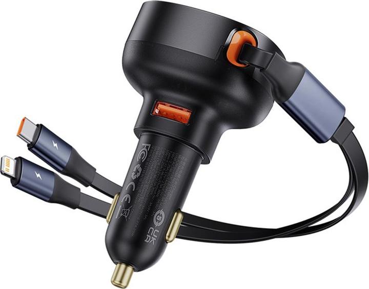 Actual product image Baseus Car Charger Enjoyment USB with USB-C cable and Lightning 60W (black)