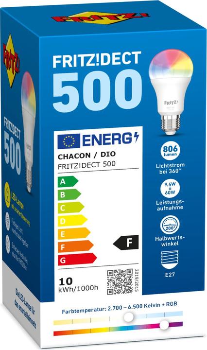 Produktbild AVM FRITZ!DECT 500 (E27, 9 W, 806 lm, 1 x, F)