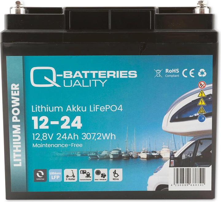 Actual product image Q-Batteries Lithium battery 12-24 12.8V 24Ah 307.2Wh, LiFePO4 battery (12.80 V, 24 Ah)