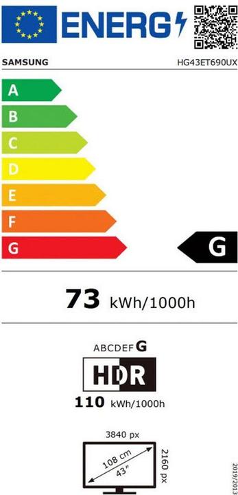 Energie-Label Samsung Hotel-TV HG43ET690UX 43 (43", LCD, 4K, 2021)