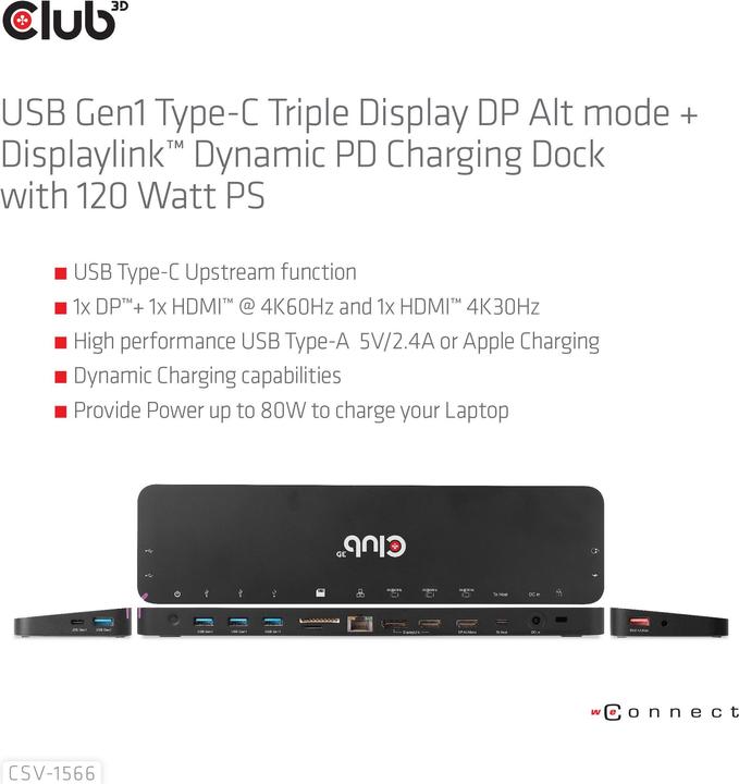 Produktbild Club 3D CSV-1566 (USB-C, 4 Ports)
