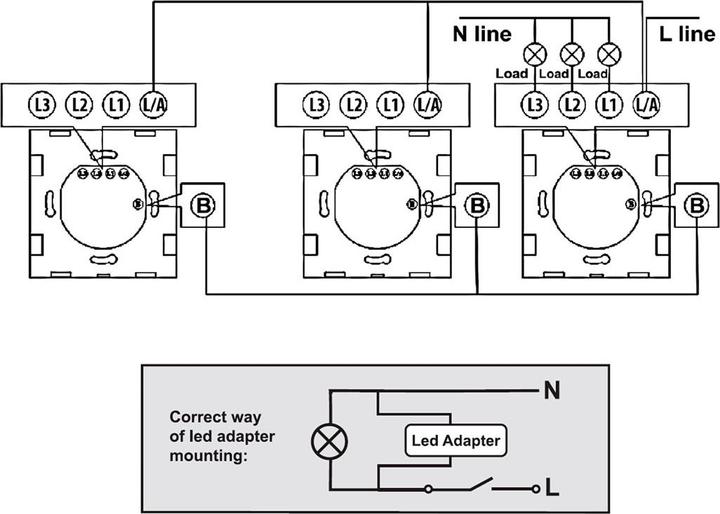 Actual product image Maclean Touch Changeover Switch Light Switch Cross Switch Wall Switch Stair Switch with Colour Change LED H